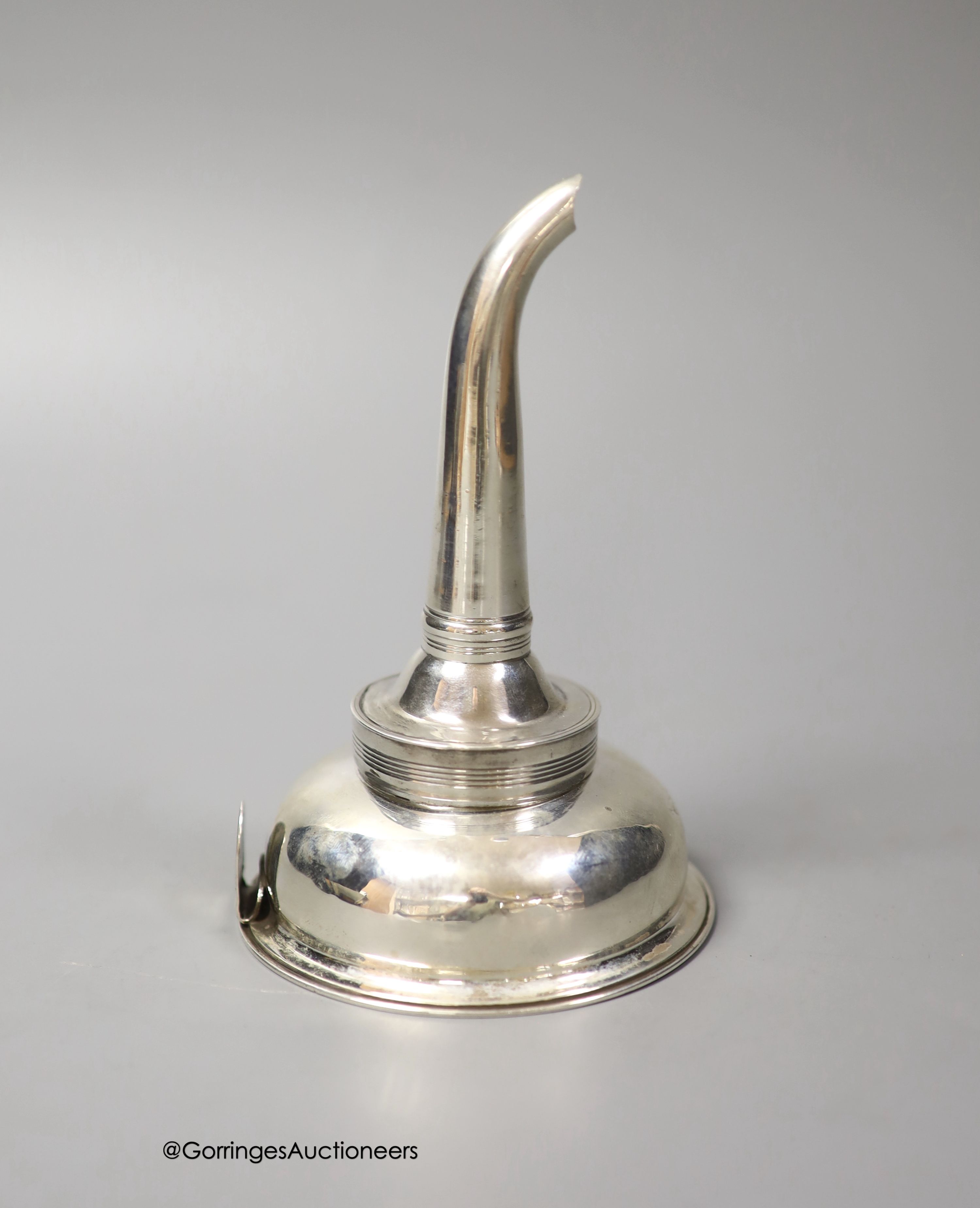 A George III silver wine funnel, by Thomas Meriton?, London, 1800, 13.5cm, 103 grams (split)